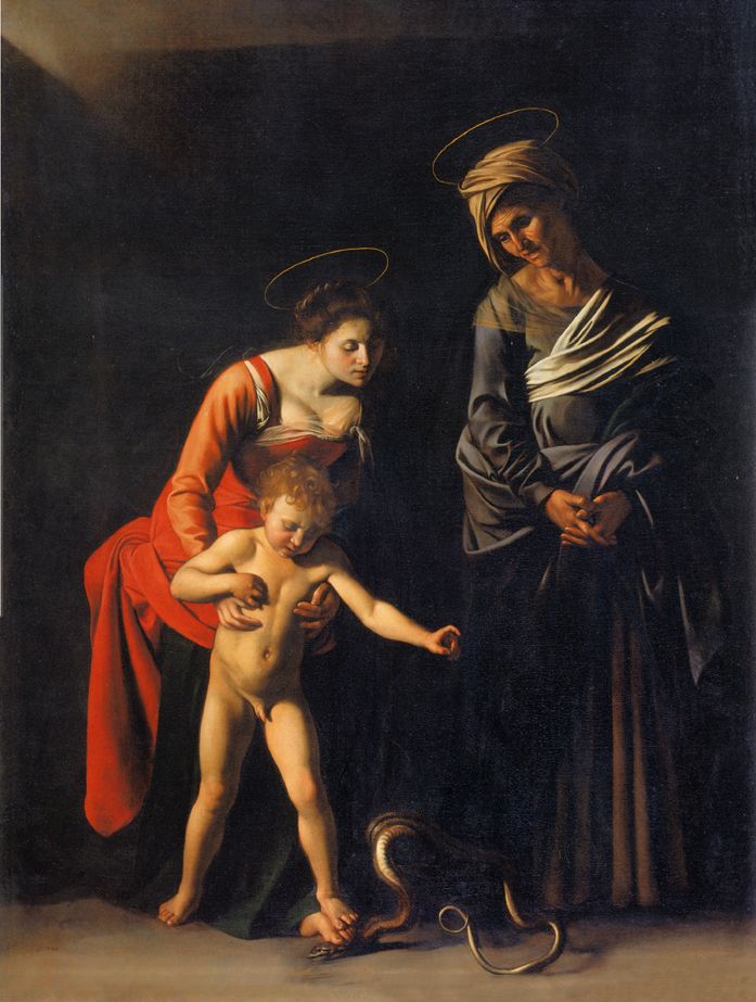 Мікеланджэла Мерызі да Караваджа. «Мадонна Палафрэньеры» (1605–1606). Рым, Галерэя Баргезэ.